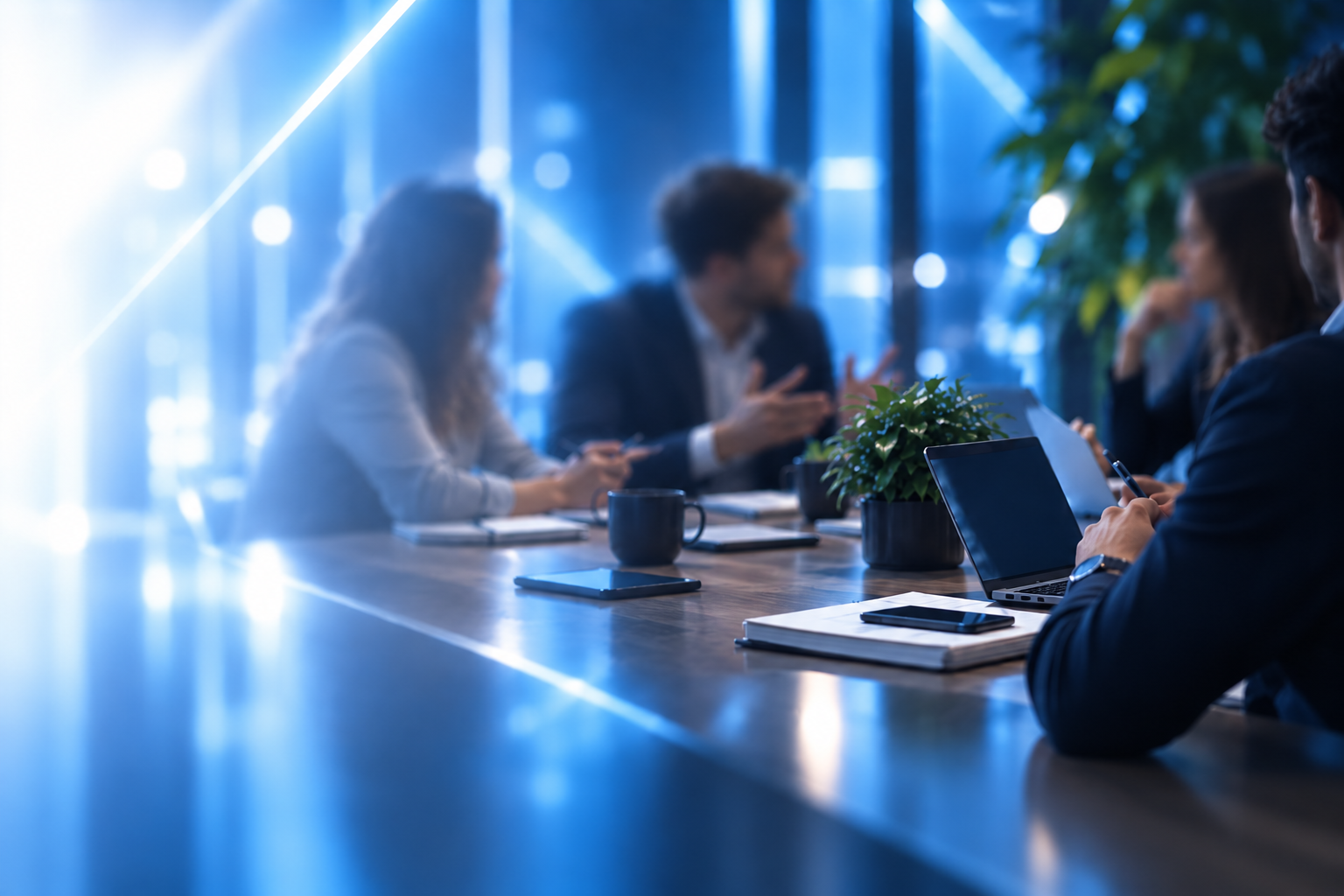 Equipa reunida à volta de uma mesa de trabalho