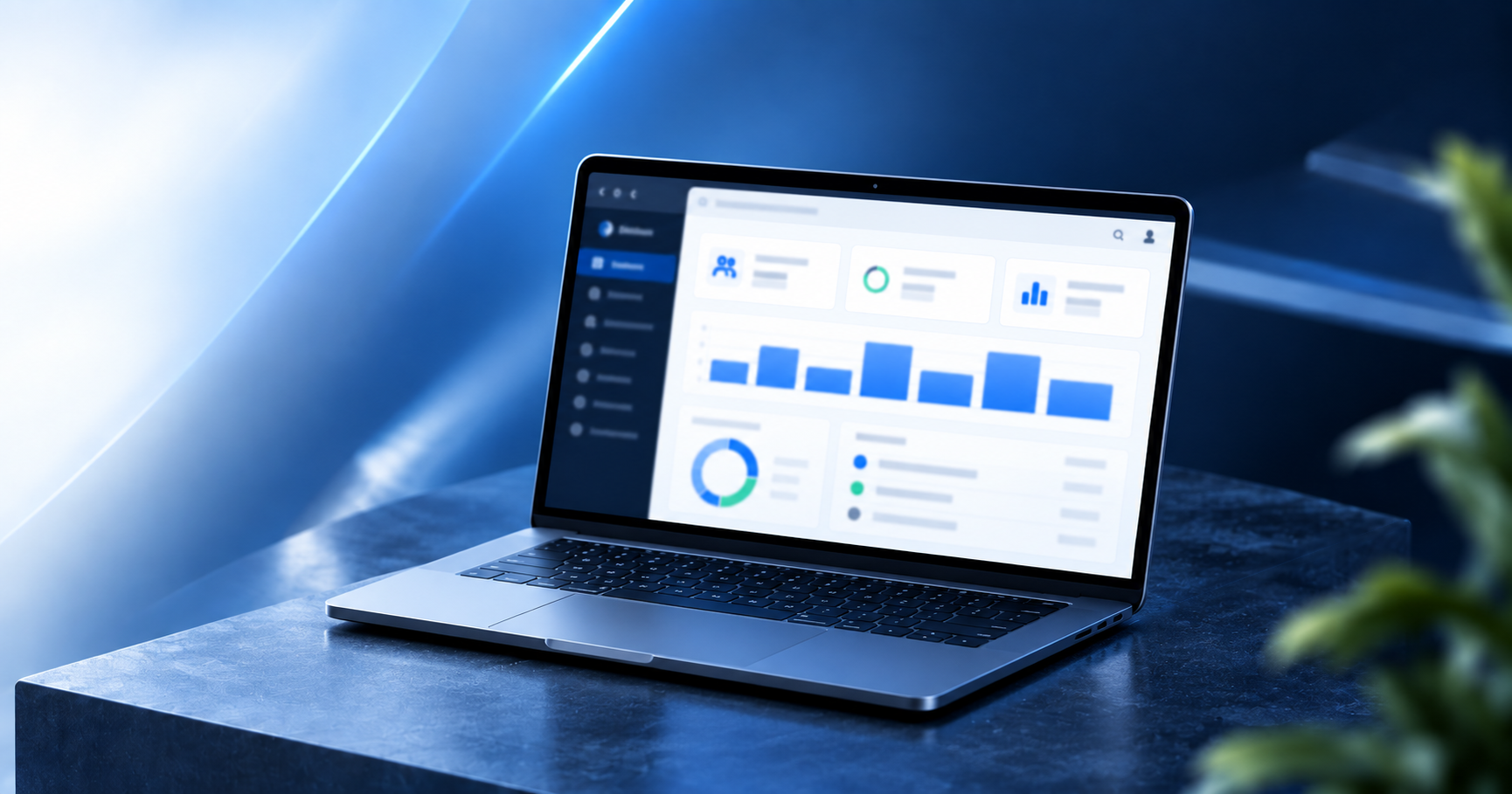 Interface de gestão Simbea apresentada num computador portátil